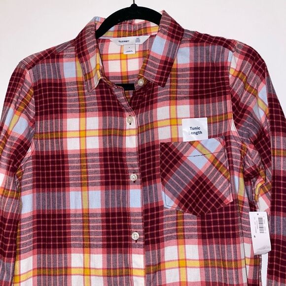 Old Navy Flannel Tunic Shirt Button Down Collared Plaid Womens Small NWT - Picture 2 of 4